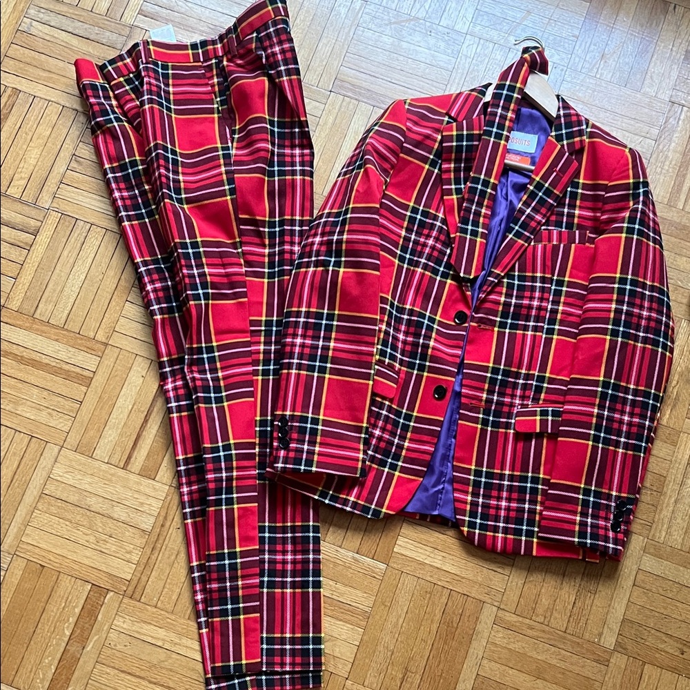 OppoSuits Kids Vibrant Red Checkered Suit Christmas